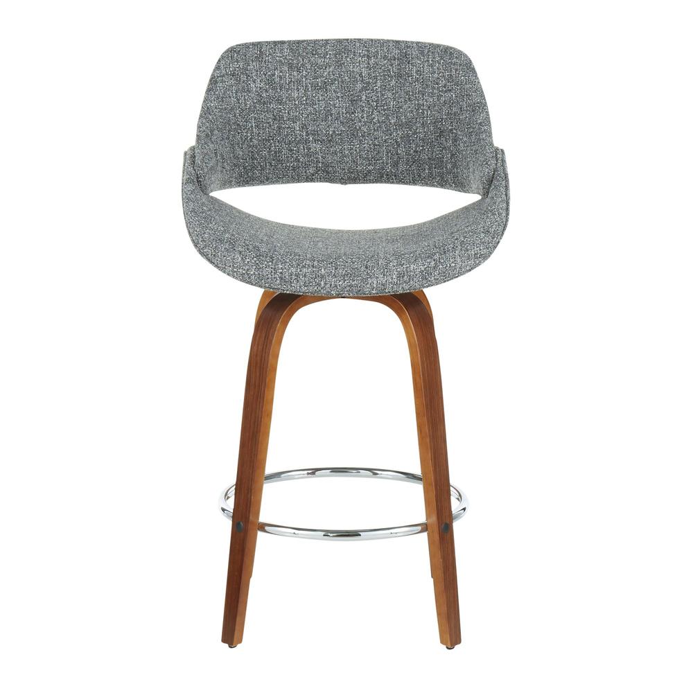 Fabrico Mid-Century Modern Counter Stool in Walnut and Grey Noise Fabric - Set of 2