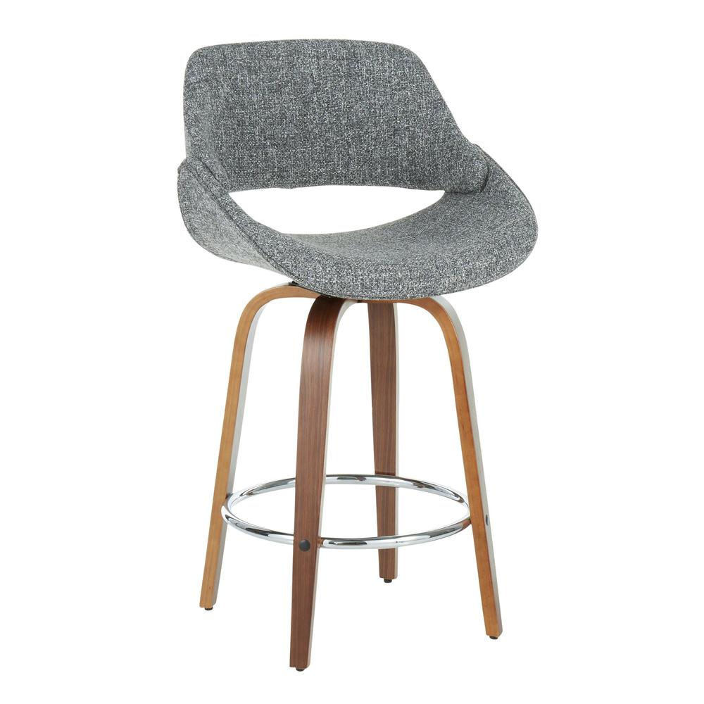 Fabrico Mid-Century Modern Counter Stool in Walnut and Grey Noise Fabric - Set of 2