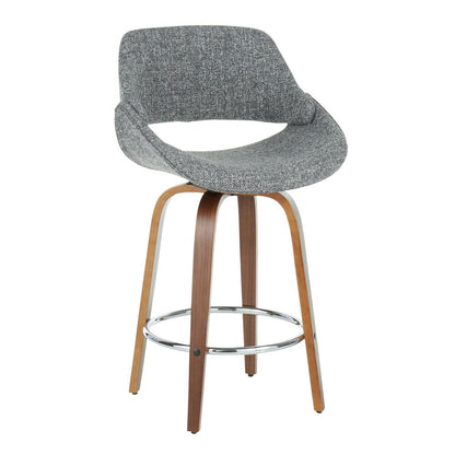 Fabrico Mid-Century Modern Counter Stool in Walnut and Grey Noise Fabric - Set of 2