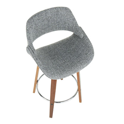 Fabrico Mid-Century Modern Counter Stool in Walnut and Grey Noise Fabric - Set of 2