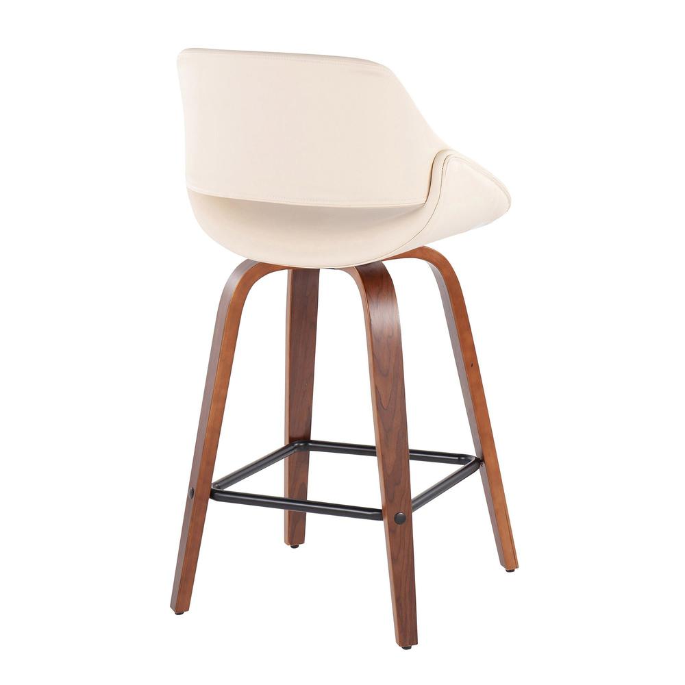 Walnut Wood, Cream PU, Black Steel Fabrico Fixed-Height Counter Stool - Set of 2