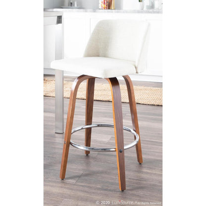 Walnut Wood, Cream Fabric, Chrome Toriano Counter Stool - Set of 2