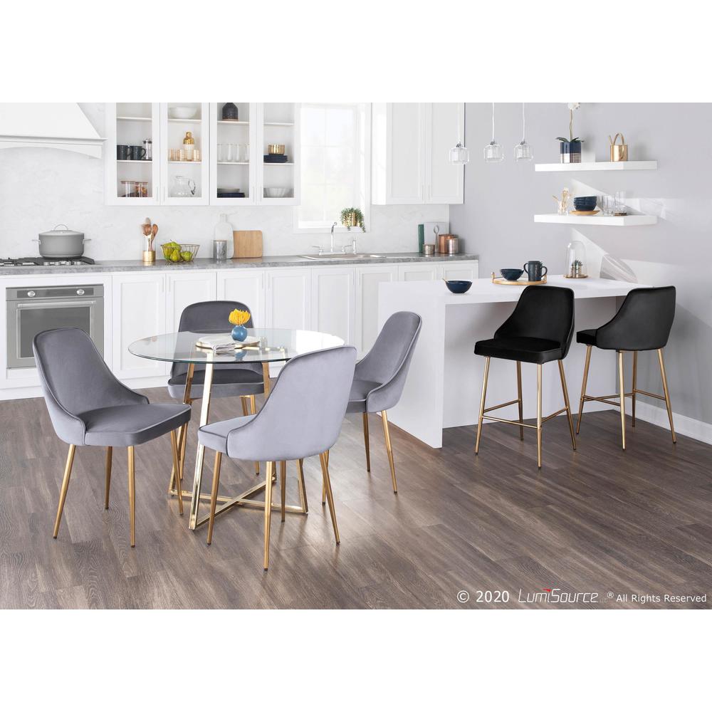 Gold Frame, Silver Velvet Fabric Marcel Dining Chair - Set of 2