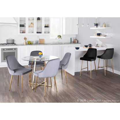 Gold Frame, Silver Velvet Fabric Marcel Dining Chair - Set of 2