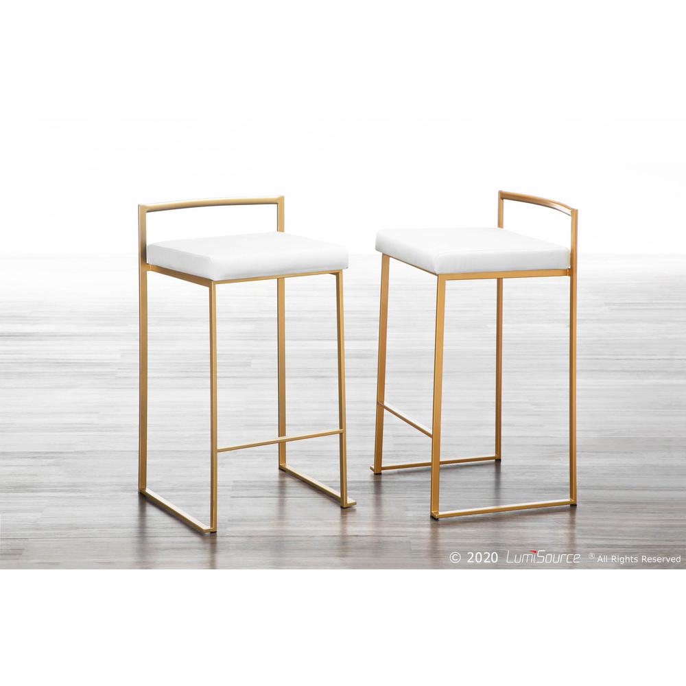 Gold Metal, White Velvet Fuji Stacker Counter Stool - Set of 2