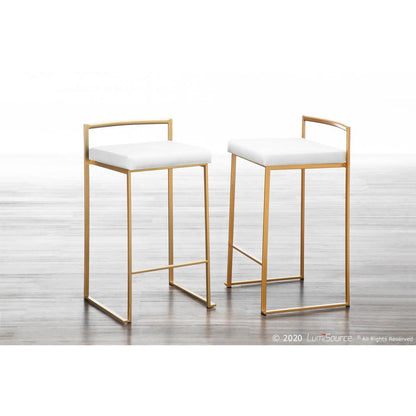 Gold Metal, White Velvet Fuji Stacker Counter Stool - Set of 2