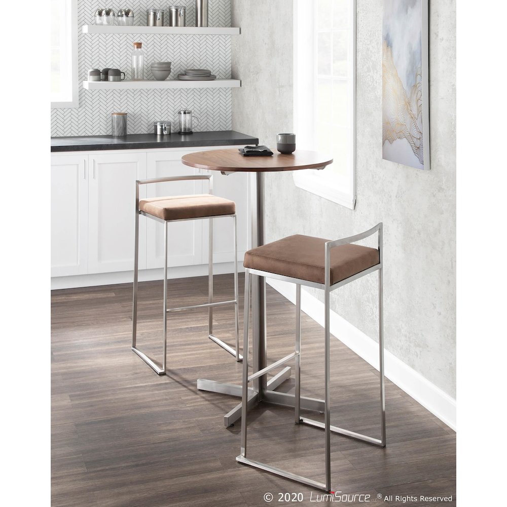 Fuji Stacker 30" Fixed-Height Barstool - Set of 3 in Stainless Steel