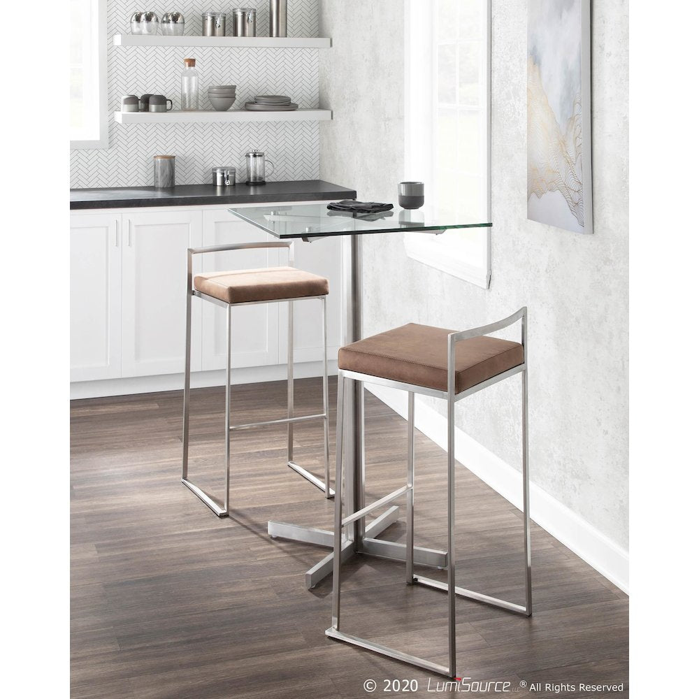 Fuji Stacker 30" Fixed-Height Barstool - Set of 3 in Stainless Steel