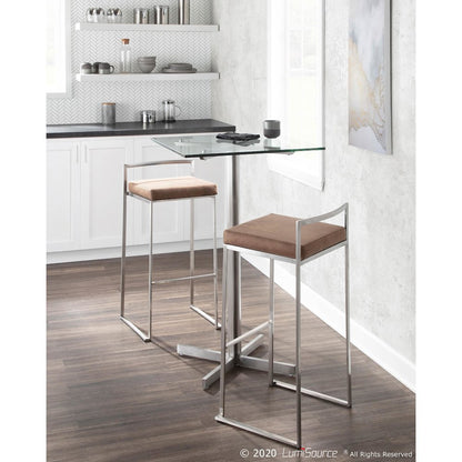 Fuji Stacker 30" Fixed-Height Barstool - Set of 3 in Stainless Steel