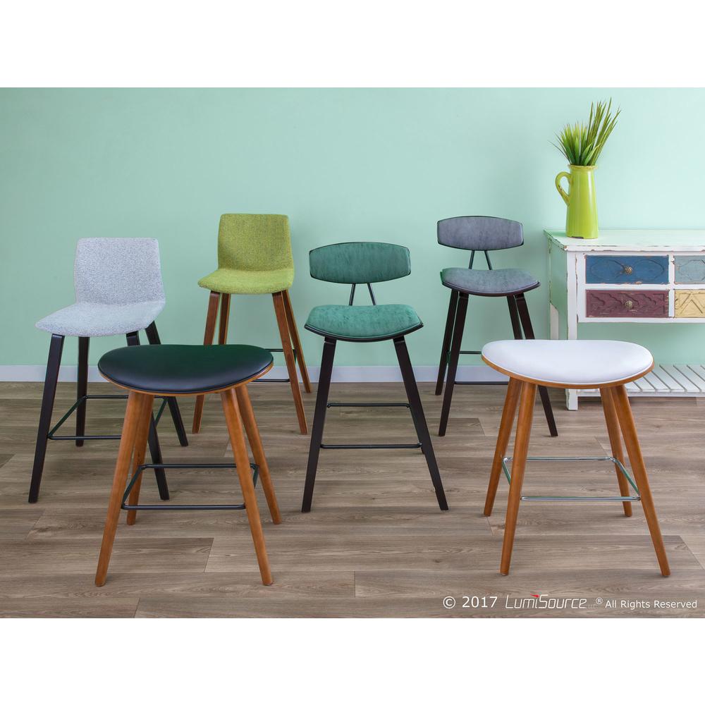 Walnut, Black PU Saddle Counter Stool - Set of 2