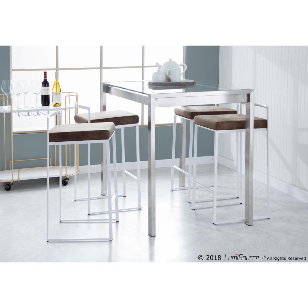 White, Brown Cowboy Fabric Fuji Stacker Counter Stool - Set of 2