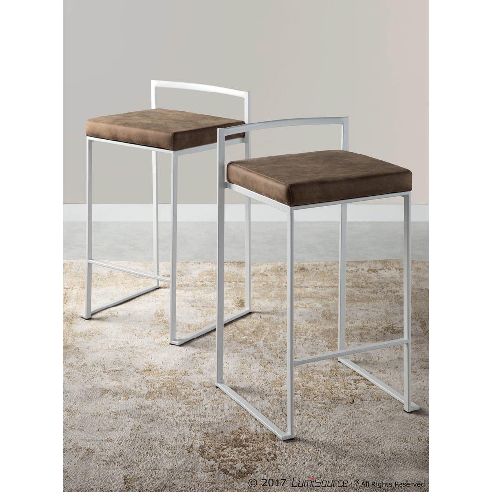 White, Brown Cowboy Fabric Fuji Stacker Counter Stool - Set of 2