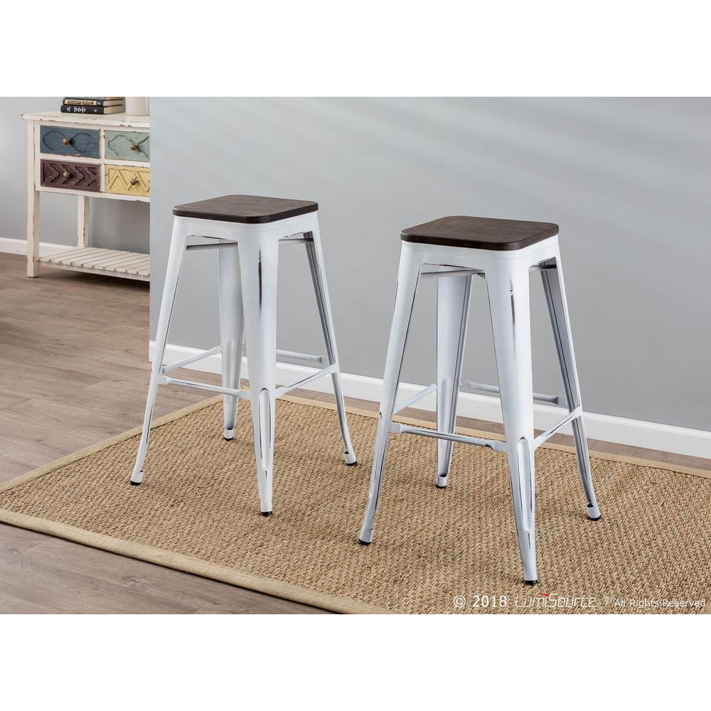 Oregon Industrial Stackable Barstool in Vintage White and Espresso - Set of 2