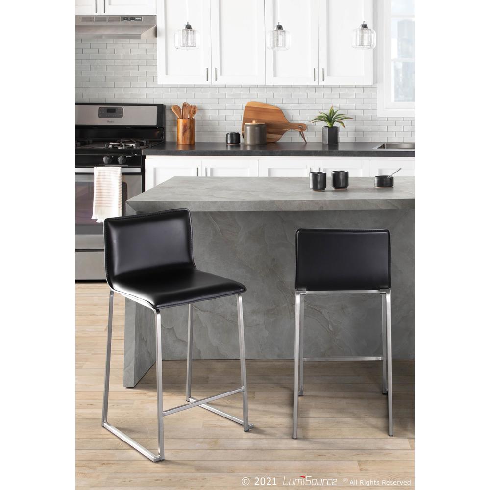 Stainless Steel, Black PU Mara Counter Stool - Set of 2
