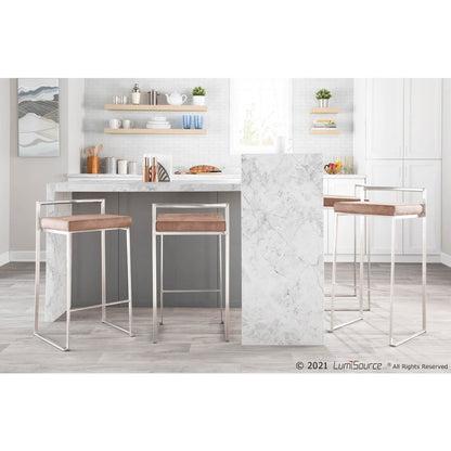 Fuji Stacker 30" Fixed-Height Barstool - Set of 3 in Stainless Steel