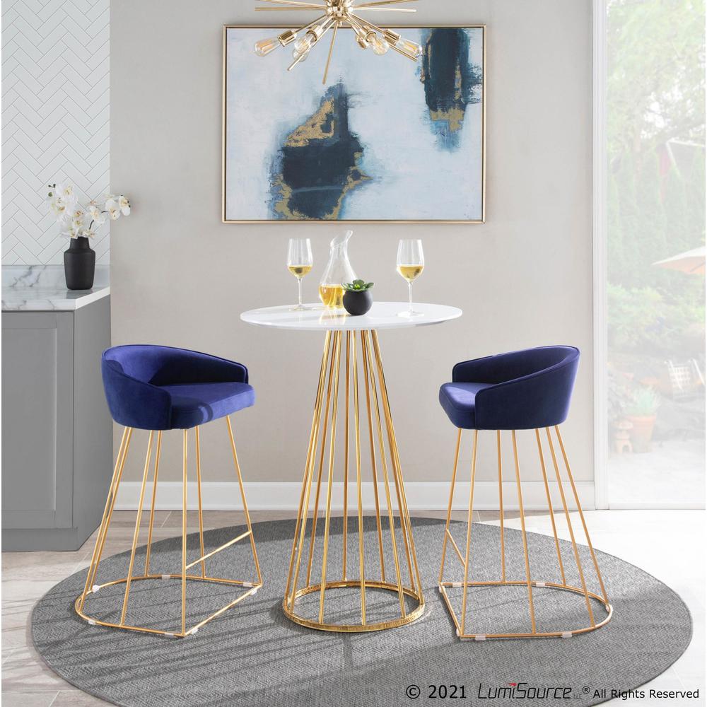 Gold Metal, Blue Velvet Canary Counter Stool - Set of 2