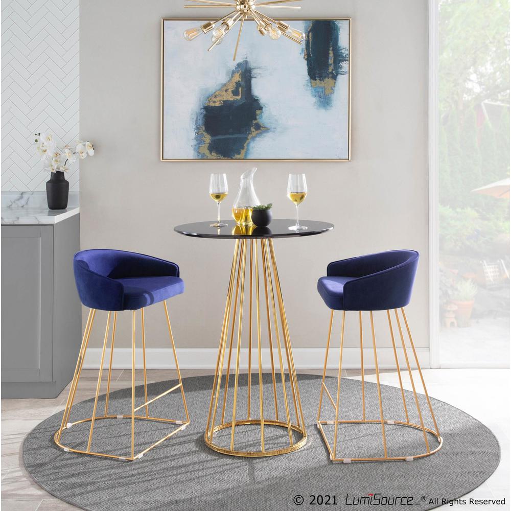 Gold Metal, Blue Velvet Canary Counter Stool - Set of 2