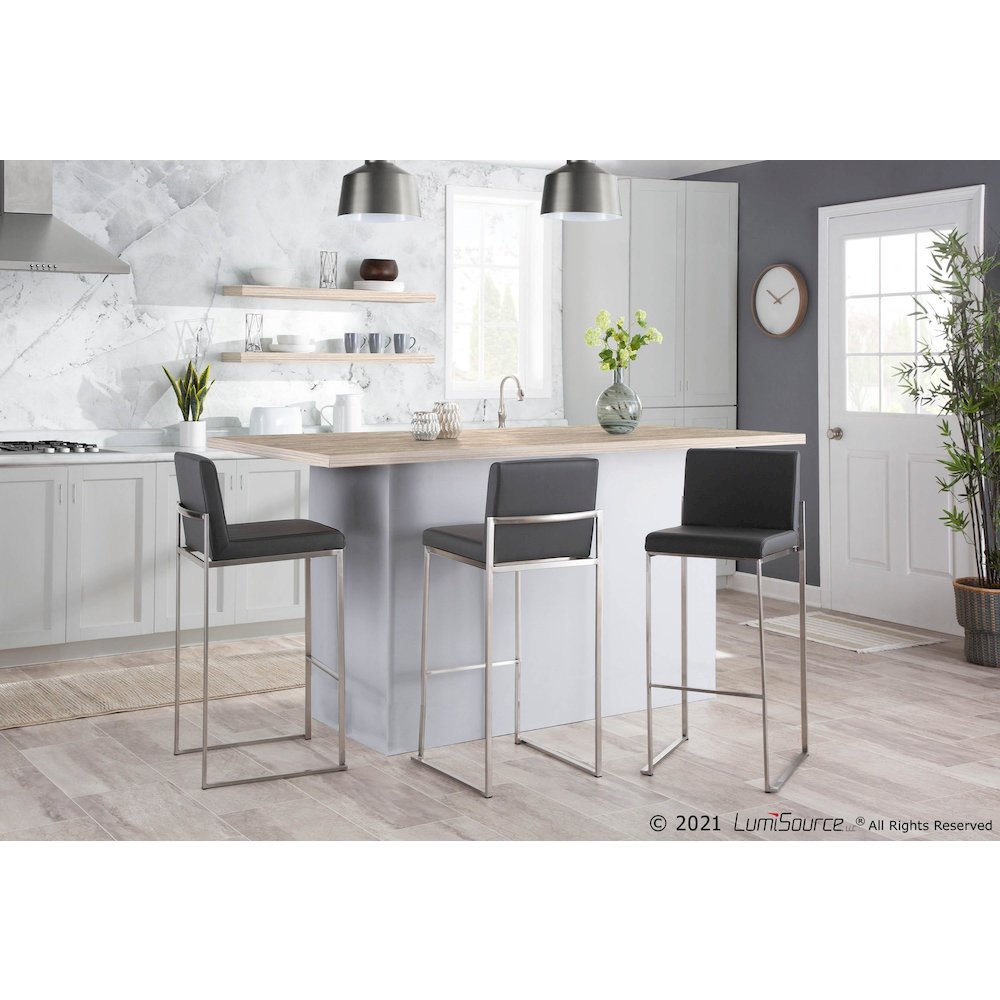 Fuji High Back 30" Fixed-Height Barstool - Set of 3