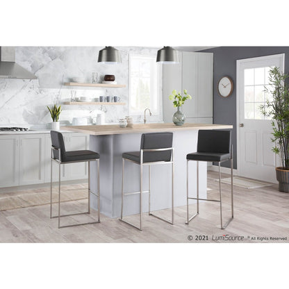 Fuji High Back 30" Fixed-Height Barstool - Set of 3