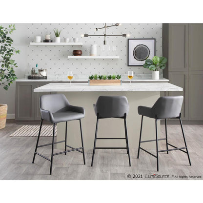 Black Metal, Grey PU Daniella Fixed-Height Counter Stool - Set of 2