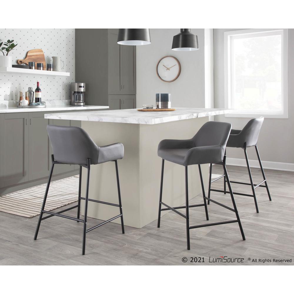 Black Metal, Grey PU Daniella Fixed-Height Counter Stool - Set of 2