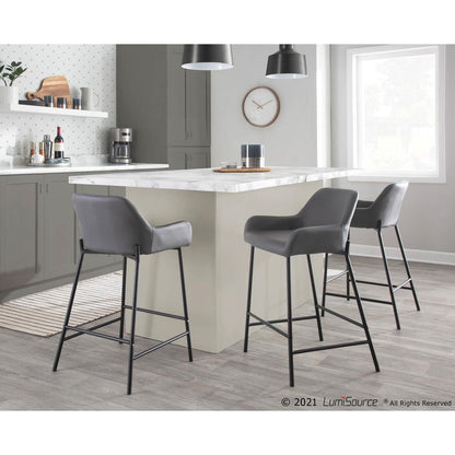 Black Metal, Grey PU Daniella Fixed-Height Counter Stool - Set of 2