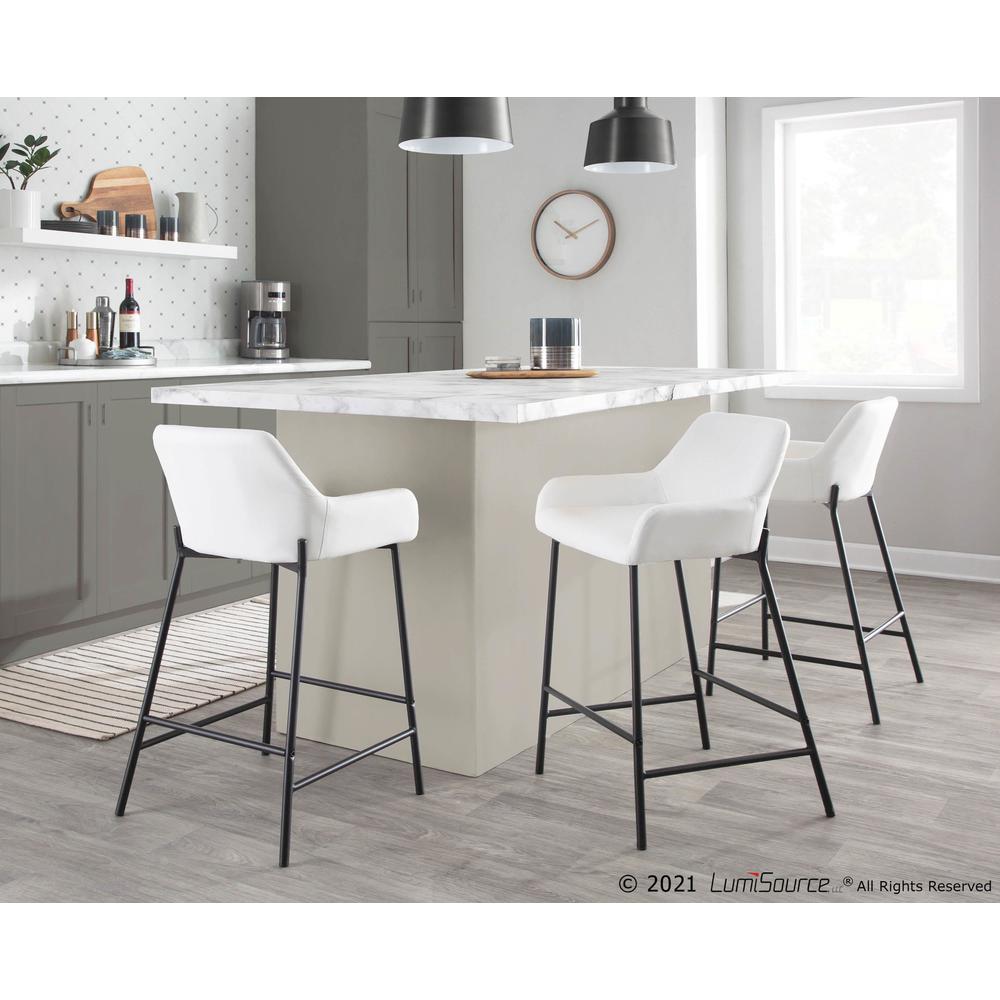 Black Metal, White PU Daniella Fixed-Height Counter Stool - Set of 2