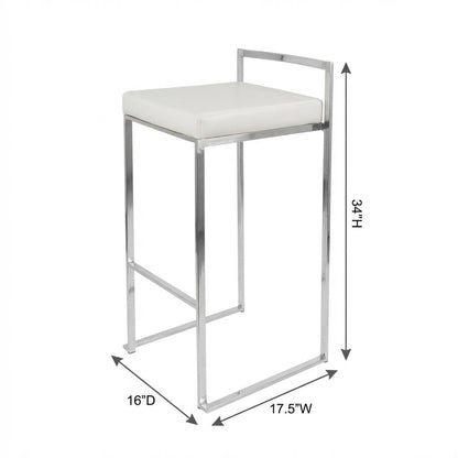 Contemporary White Faux Leather Stackable Barstools with Metal Frame, Set of 2