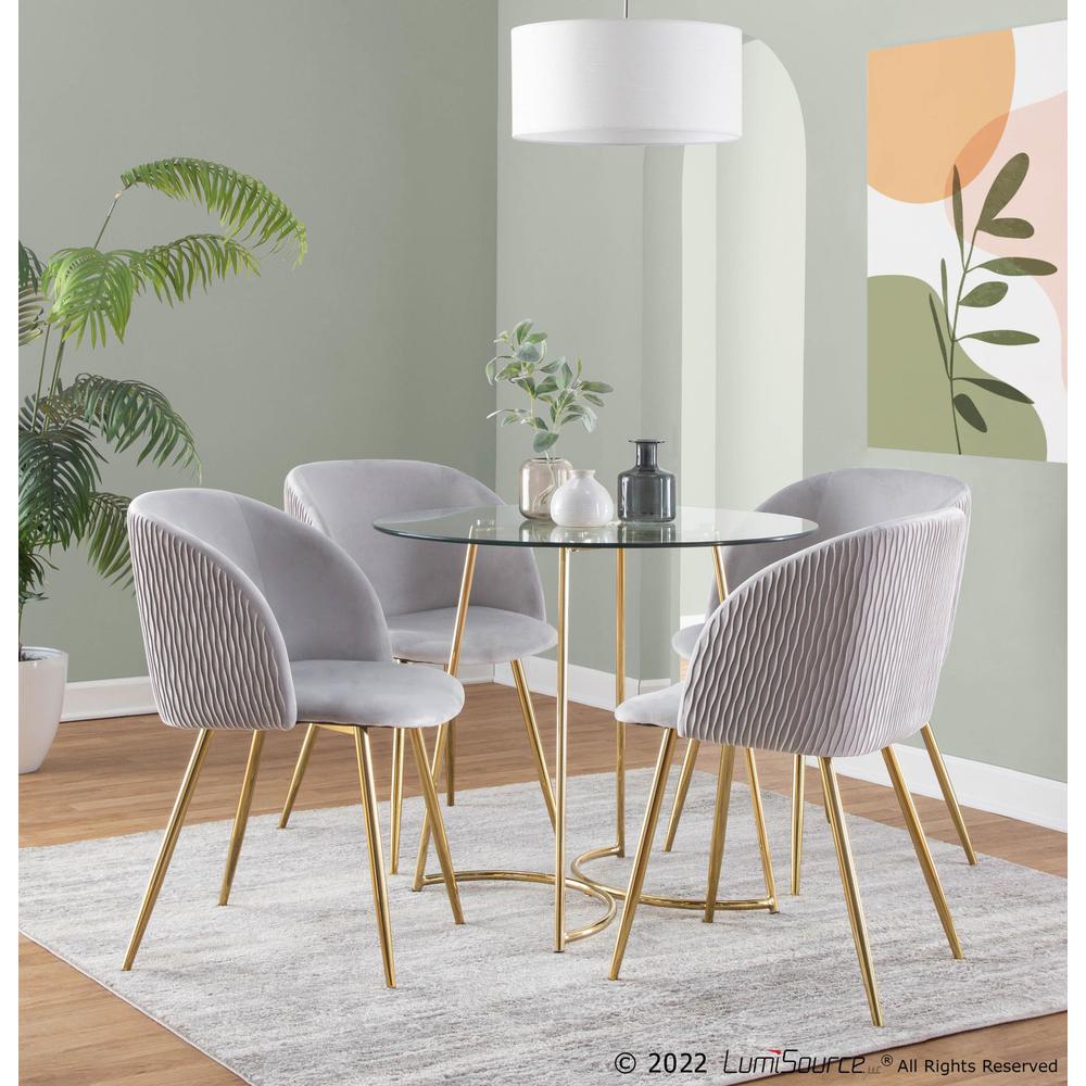 Gold Metal, Silver Velvet Fran Pleated Waves Chair - Set of 2
