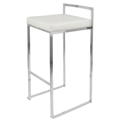 Contemporary White Faux Leather Stackable Barstools with Metal Frame, Set of 2