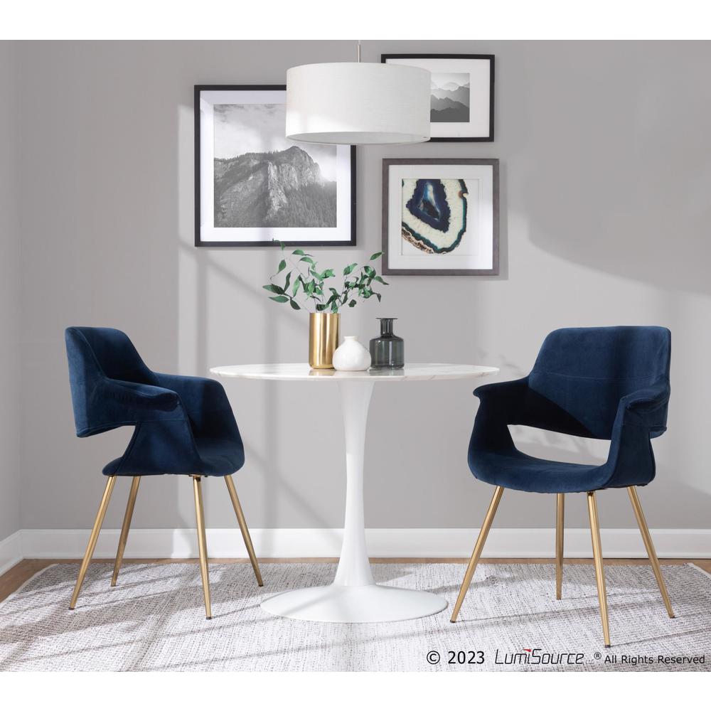 Gold Metal, Blue Velvet Vintage Flair Chair - Set of 2