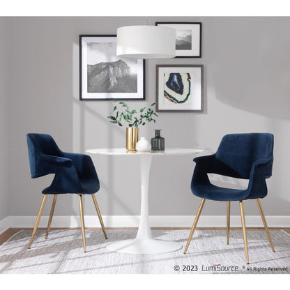 Gold Metal, Blue Velvet Vintage Flair Chair - Set of 2