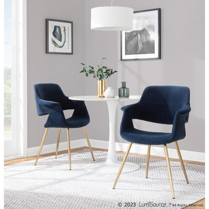 Gold Metal, Blue Velvet Vintage Flair Chair - Set of 2