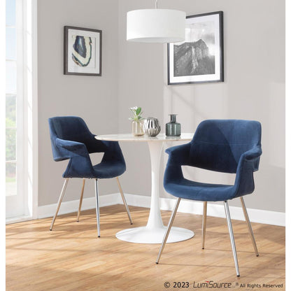 Chrome Metal, Blue Velvet Vintage Flair Chair - Set of 2