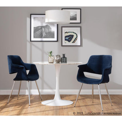 Chrome Metal, Blue Velvet Vintage Flair Chair - Set of 2