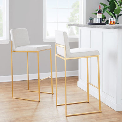 Fuji High Back 30" Fixed-Height Barstool - Set of 3 in Gold Steel