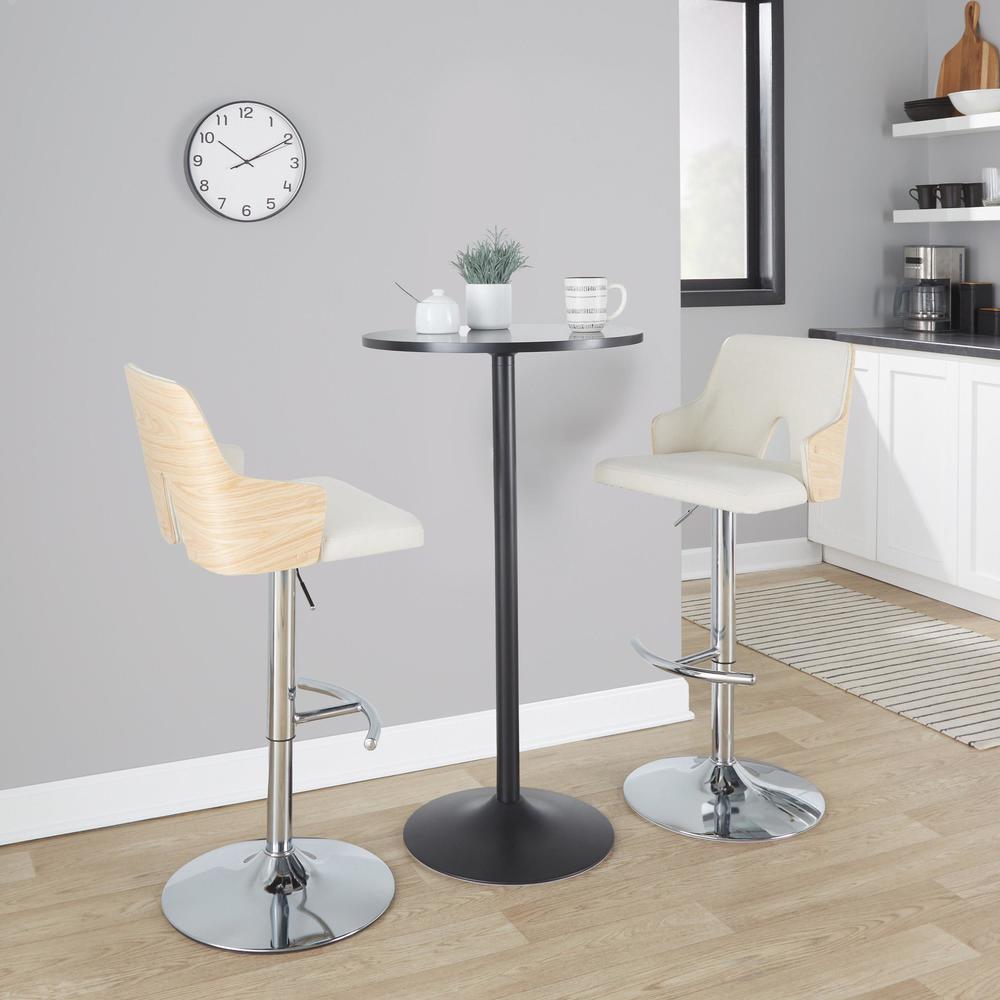 Chrome Metal, Natural Wood, Cream Fabric Stella Adjustable Barstool - Set of 2