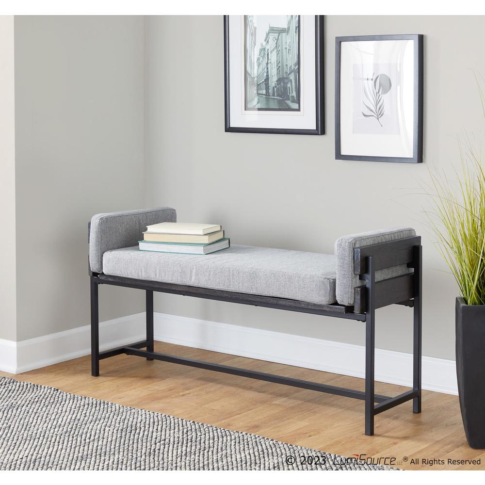 Black Metal, Grey Wood, Light Grey Fabric Kari Bench