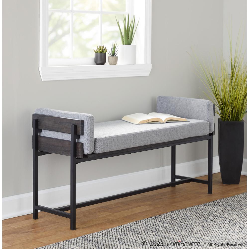 Black Metal, Grey Wood, Light Grey Fabric Kari Bench