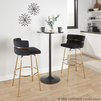 Gold Metal, Black Velvet Cinch Claire 30" Fixed-Height Barstool - Set of 2