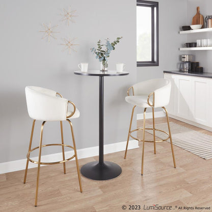 Gold Metal, Cream Velvet Claire 30" Fixed-Height Barstool - Set of 2