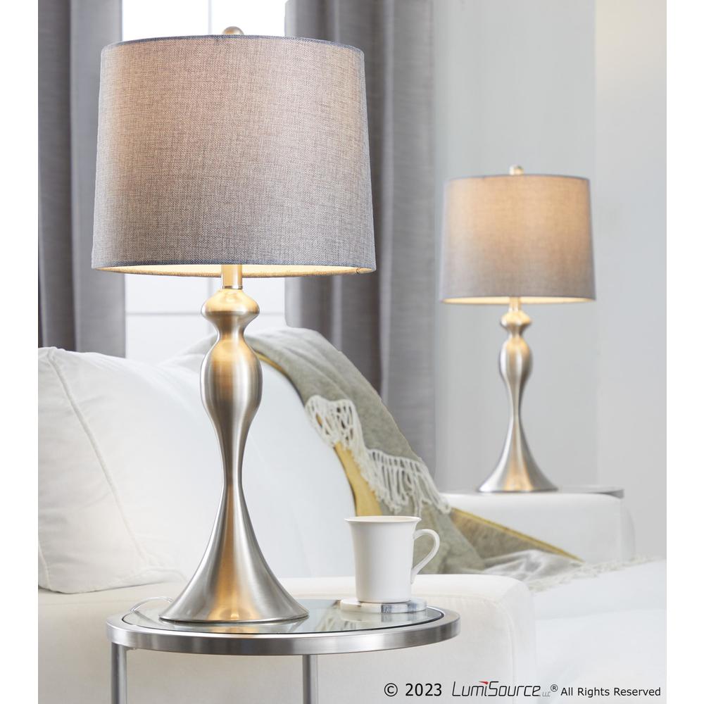 Brushed Nickel, Grey Linen Ashland 27" Metal Table Lamp - Set of 2