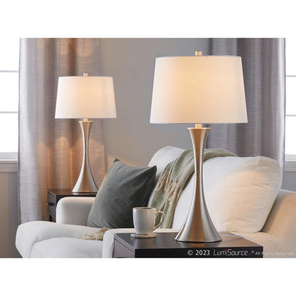 Brushed Nickel, White Textured Linen Lenuxe 29" Metal Table Lamp - Set of 2