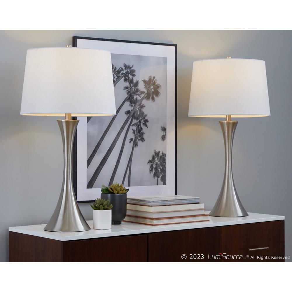 Brushed Nickel, White Textured Linen Lenuxe 29" Metal Table Lamp - Set of 2