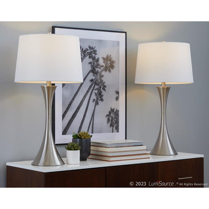 Brushed Nickel, White Textured Linen Lenuxe 29" Metal Table Lamp - Set of 2