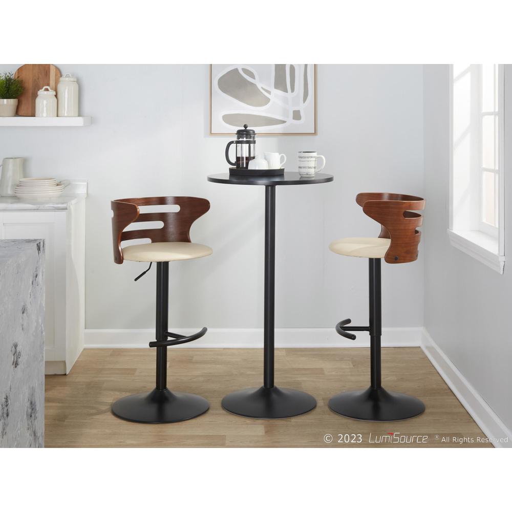 Black Metal, Walnut Wood, Cream PU Cosi Adjustable Barstool - Set of 2