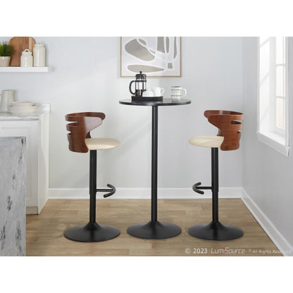 Black Metal, Walnut Wood, Cream PU Cosi Adjustable Barstool - Set of 2