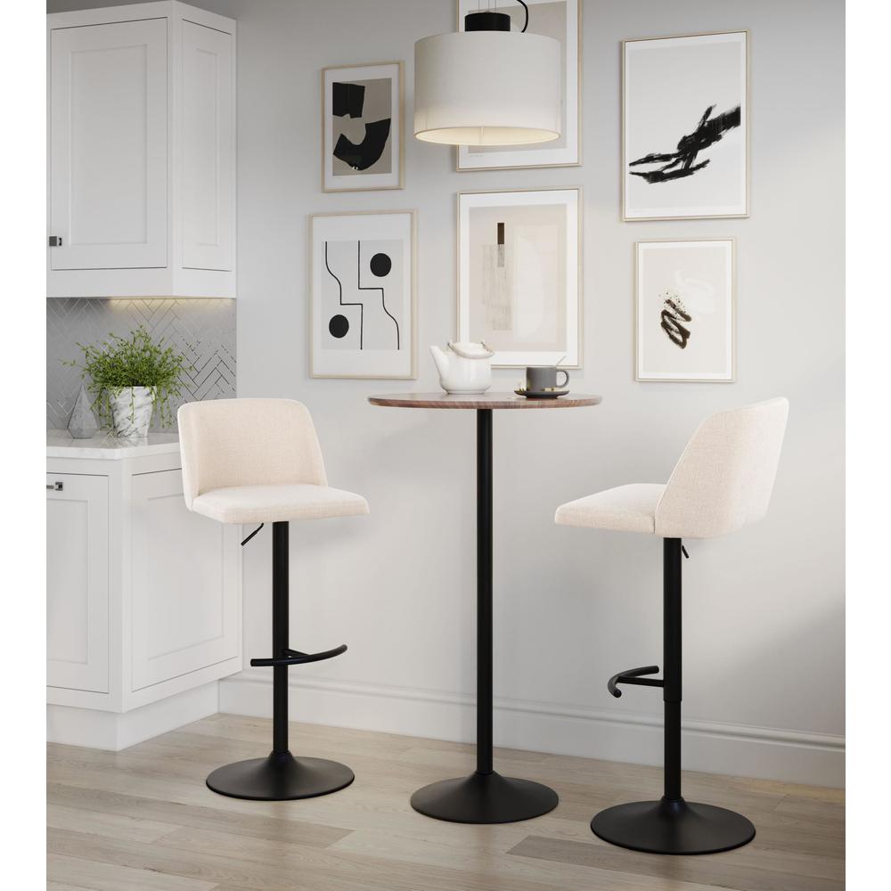 Cream Noise Fabric, Black Metal Toriano Adjustable Barstool - Set of 2