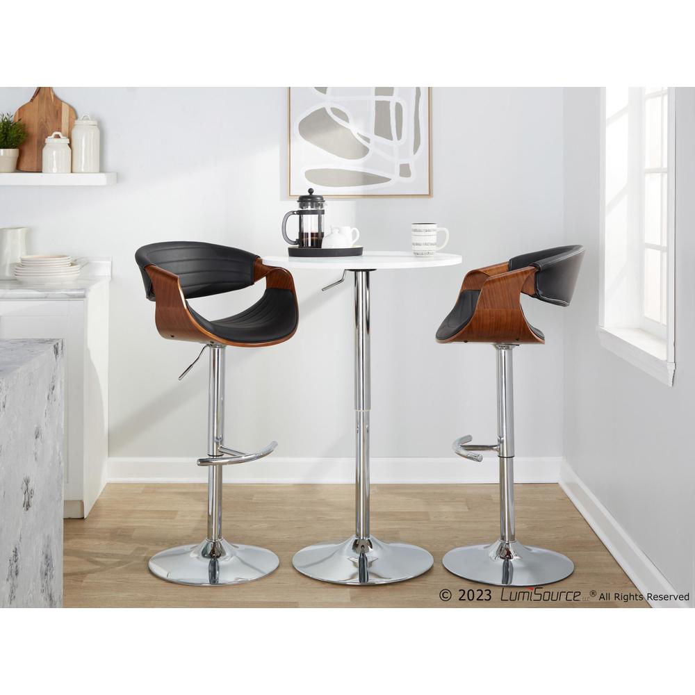 Chrome Metal, Walnut Wood, Grey PU Symphony Adjustable Barstool - Set of 2