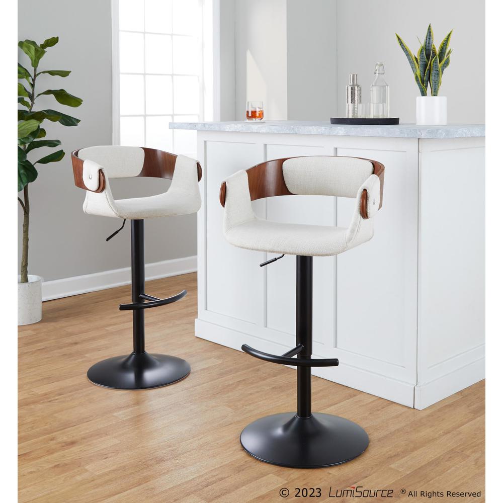 Black Metal, Walnut Wood, Cream Fabric Elisa Adjustable Barstool - Set of 2